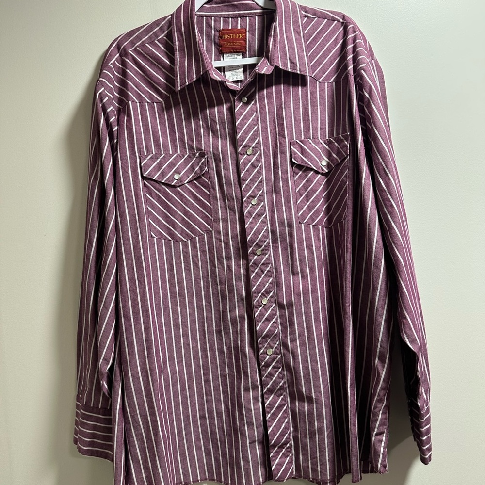 Rustler Men's Maroon and White Striped Casual Shirt